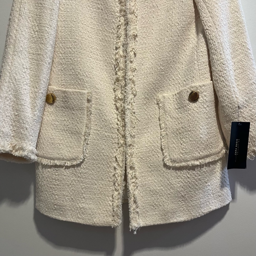 Zara Basic Collection Classic Ivory Tweed Jacket - Picture 4 of 16